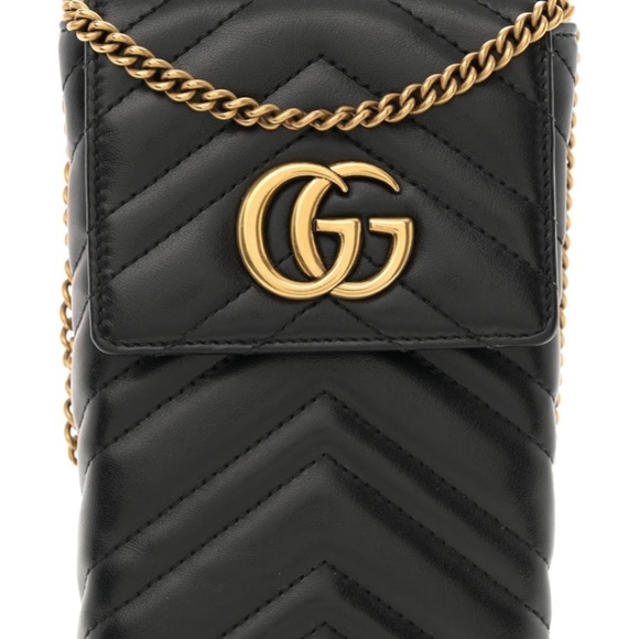 $1390 GUCCI Calfskin GG Marmont Phone Crossbody Bag Black LOWEST PRICE ON PM - Picture 6 of 12